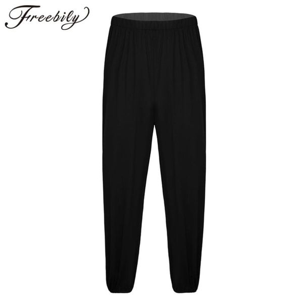 

male loose yoga training sports pants trousers high elastic waist running jogging bottom workout fitness sportswear outfits, White;red