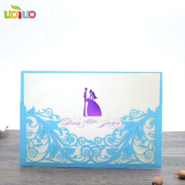 

greeting cards 50set inc14 royal sky blue gold love tree bride&groom designed elegant laser cut wedding invitations