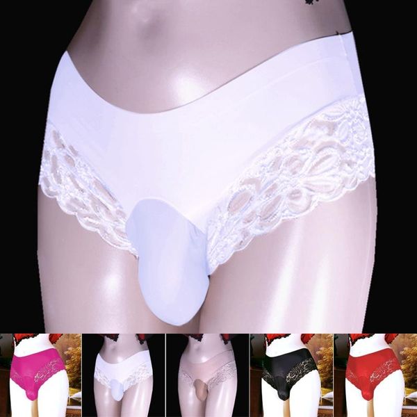 

underpants sissy bulge u pouch panties men's g-string underwear gays lace lingerie seamless fashion bikini briefs homo imitates thong p, Black;white