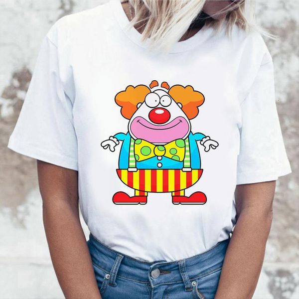 

cute graphic tshirts clown women short sleeves funny kawaii harajuku tees, White