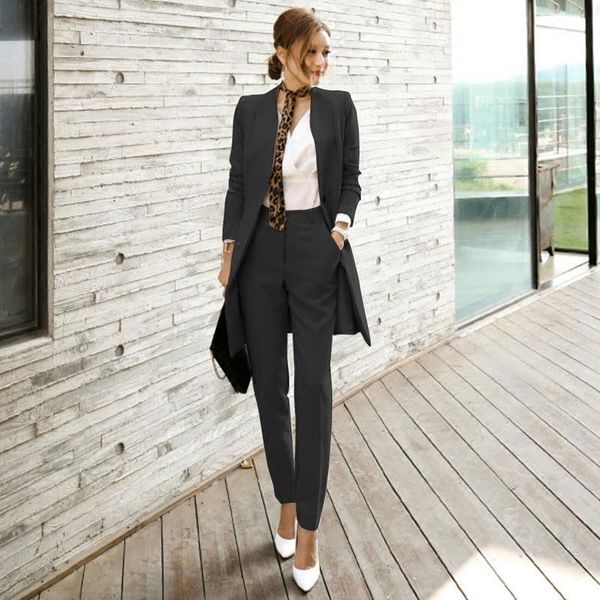 

professional suit female 2021 spring fashion temperament commute long jacket slim trousers two-piece women's two piece pants, White