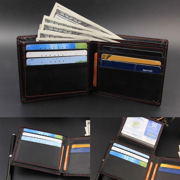 

black mens leather credit card holder wallet bifold id cash trifold purse clutch dollar slim, Red;black