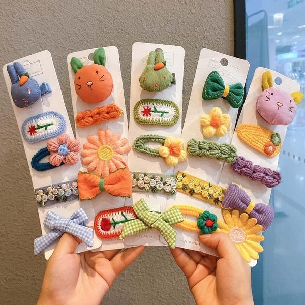 

hair accessories 5 pcs/set children cute cartoon kniflower fruit bow ornament clips girls lovely barrettes hairpins kids, Slivery;white