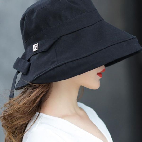 

wide brim hats panama 2021 summer black bow bucket fisherman hat women fashion korea sun fishing cap harajuku fishman, Blue;gray