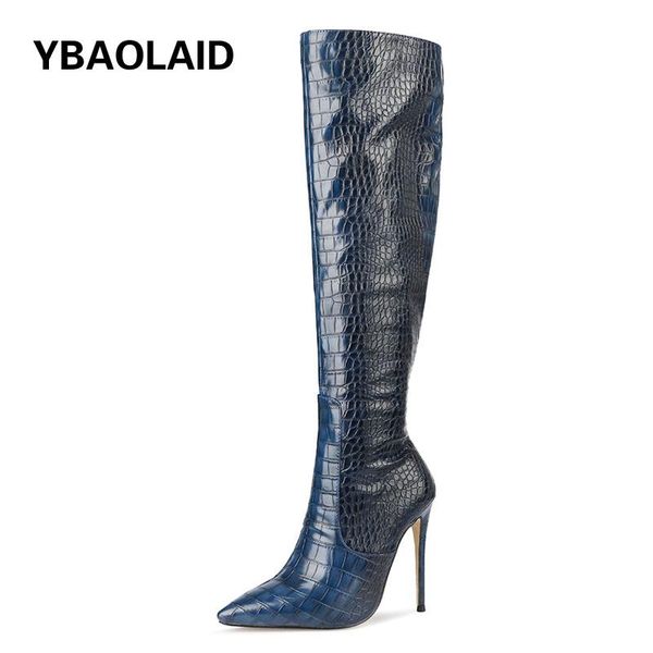 

boots fashionable mature feminine snake print fashion long 2021 pointed toe stiletto high heel zipper knee-length, Black