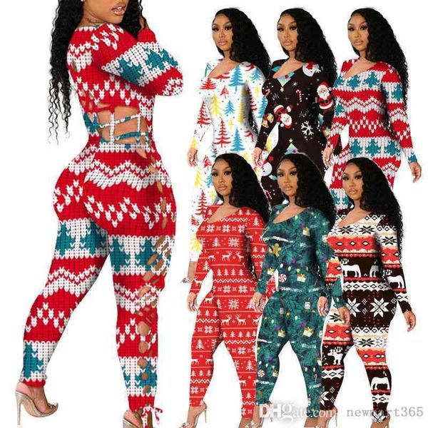

new christmas designer women jumpsuits long sleeve pants bodysuit low chest large tight printed rompers hollow out onesies, Gray