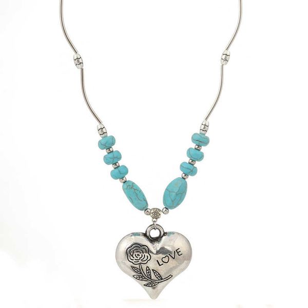 

women's printing heart tibetan silver turquoise pendant necklaces dmtqn042 fashion gift national style women diy necklace pendants