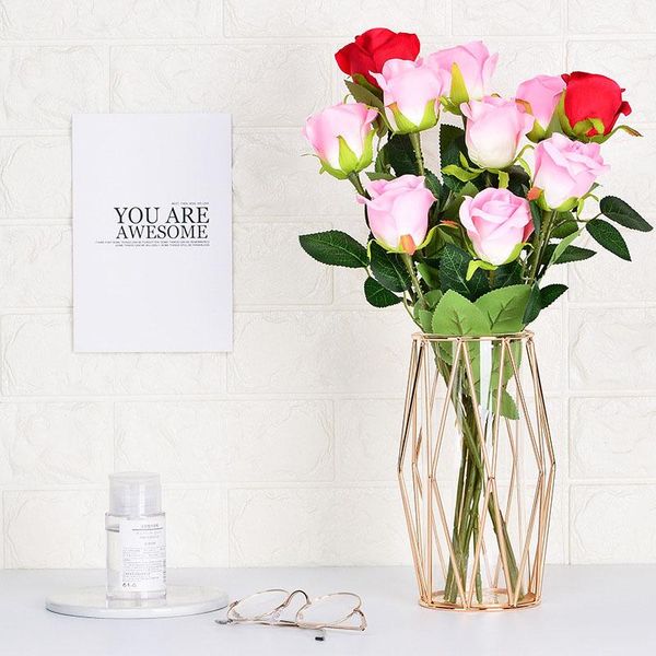 

vases nordic iron vase simple transparent glass hydroponic flower rose gold diamond soft decoration live room decor