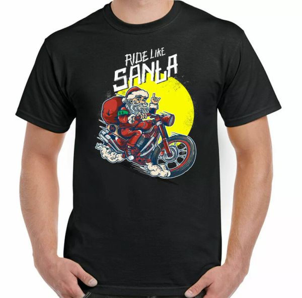 

christmas biker mens funny motorcycle indian ride like santa, White;black