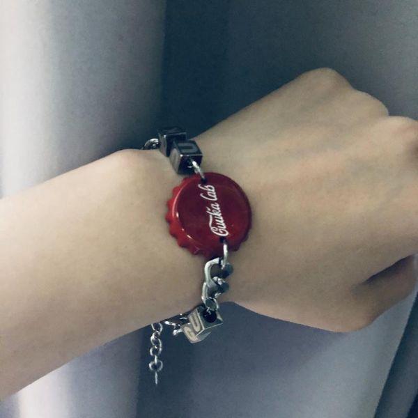

link, chain guuka coke bottle cap titanium steel bracelet necklace, Black