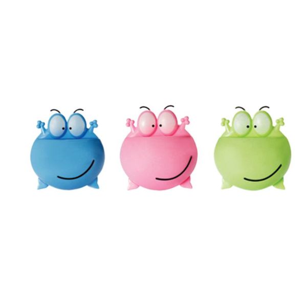 

3pcs cartoon big eye design wall-mounted toothbrush holder organizer stand rack for home bathroom (green + blue pin bath accessory set