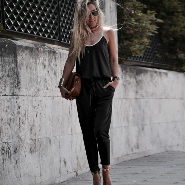 

women's jumpsuits & rompers 2021 spring summer women suspenders bodysuit ladies casual solid color jumpsuit, Black;white