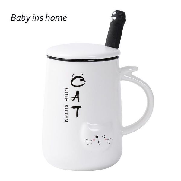 

mugs milk water coffee cup cute and cups 400ml kawaii cat ins ceramic student korean style cartoon mug with lid spoon