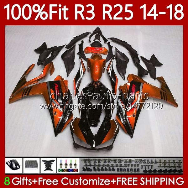 OEM-Verkleidungen für Yamaha YZFR3 YZFR25 YZF Orange Blk R3 R25 YZF-R25 2014 2015 2016 2017 2018 Karosserie 102No.127 YZF R 3 25 14 15 16 17 18 YZF-R3 14–18 Spritzguss-Bodykit