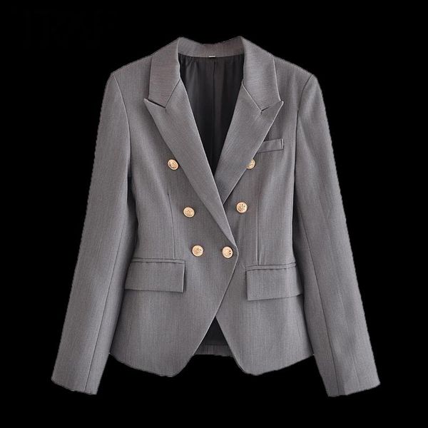 

women's suits & blazers women fashion grey suit coat vintage lapel pocket chic office lady double breasted back waist jacket mujer, White;black