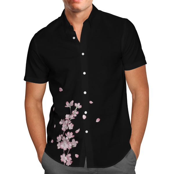 

men's casual shirts peach blossom 3d beach hawaiian 2021 summer dark shirt short sleeve streetwear oversized 5xl camisa social chemise, White;black