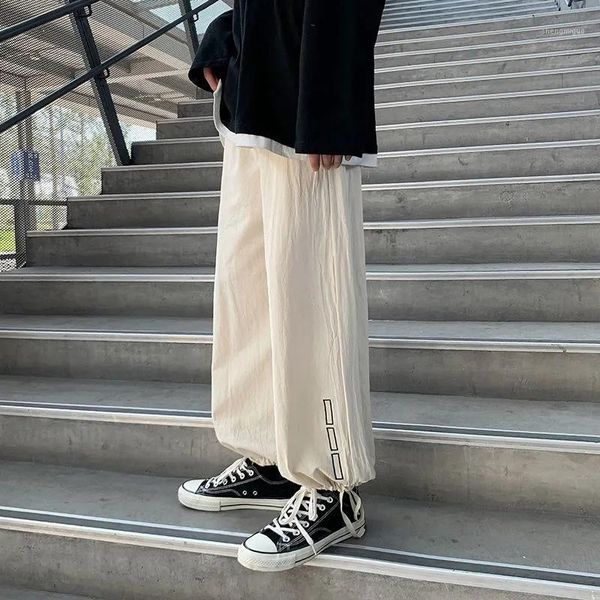 

men's pants men linen harajuku casual wide-leg lantern trousers streetwear summer japanese hip hop drawstring black pantalones male