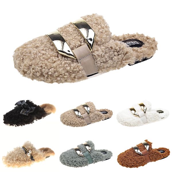 

winter trainerswholesale newly autumn womens slippers metal chain all inclusive wool slipper for women triple black white outer wear plus bi