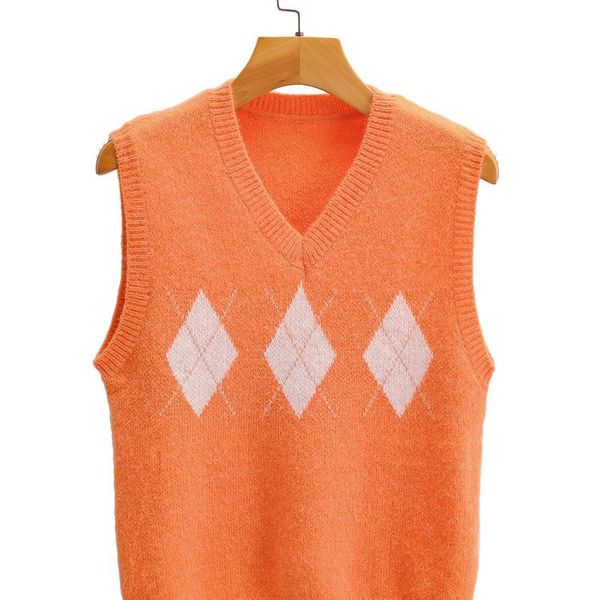 

fashion women fall 2021 europe and the united states women's diamond lattice v-neck vest female 732 sweaters, White;black