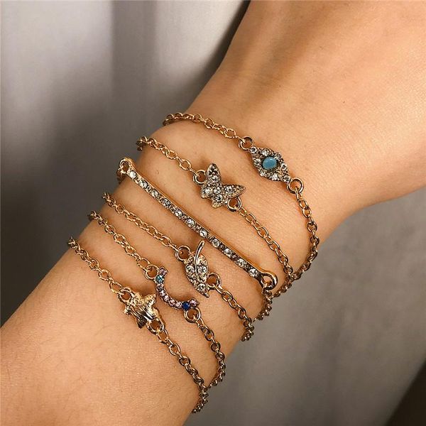 

link, chain ae-canfly fashion geometric crystal jewelry simple zircon pearl temperament leaf multi-layer bracelet for women, Black