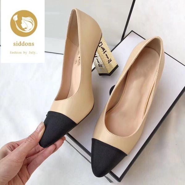 

classic c retro metal heel with color matching women's shoes star same paragraph dress, Black