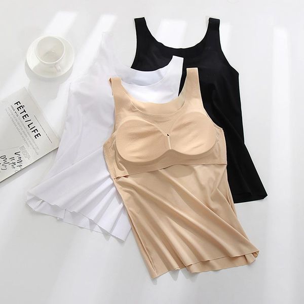 

camisoles & tanks women's tank cotton padded bra female o-neck bralette chest pad camisole sleeveless basic causal camis vest top, Black;white