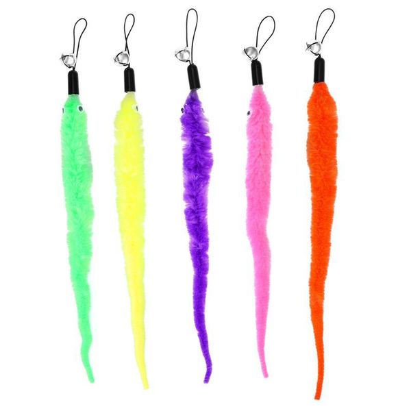 

cat toys 5pcs colorful teaser wand rod chase replacement refill plush worms pet interactive toy training playing stick