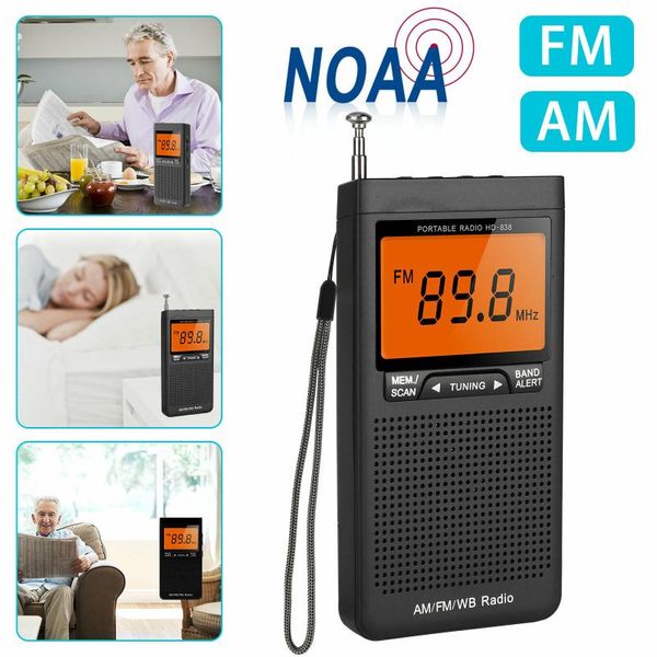 

radio portable am fm mini emergency handheld pocket built-in speaker weather station with headphone jack alarm clock