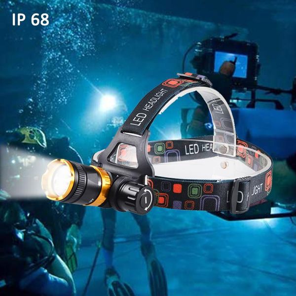 

powerful t6 led diving headlamp adjustable 5-mode headlight underwater 50m head torch waterproof ip68 rate headlamps