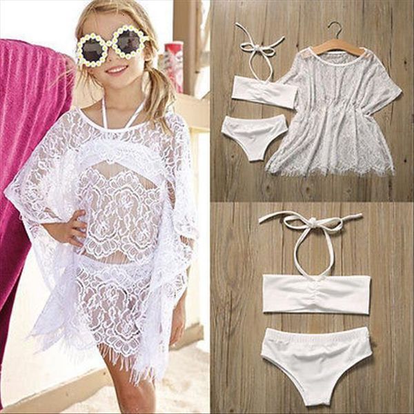 

girls kids swimming costume bikini short sleeves 3pcs outfit clothes 1 6y, White