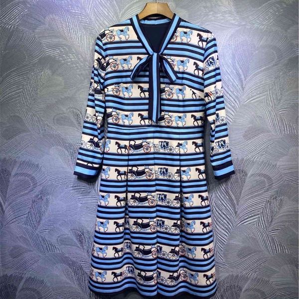 

casual dresses 2021 elegant female spring bowtie france stripe long sleeves b621, Black;gray