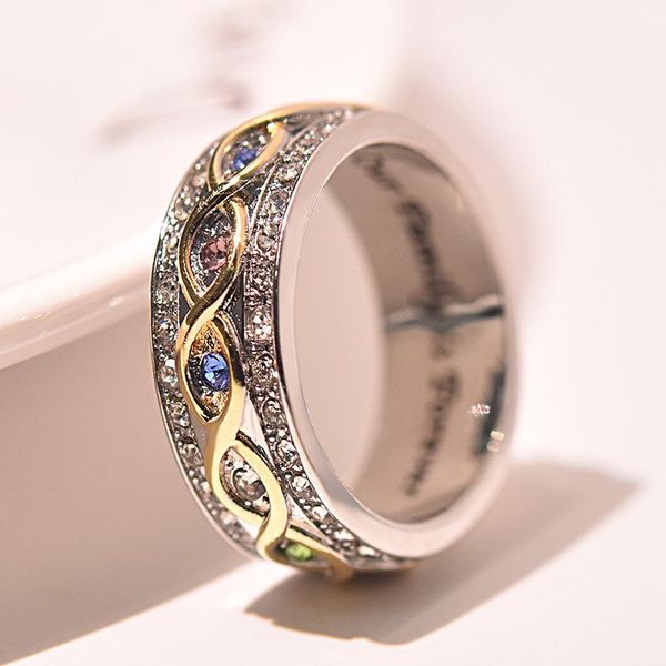 

fashion gold color forever family band ring for women anniversary gift jewelry bulk sell r5911 cluster rings, Golden;silver