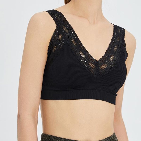 

bras seamless thin lace wirebra women sports underwear cotton thread v neck full cup brallete beautiful back casual tube top, Red;black