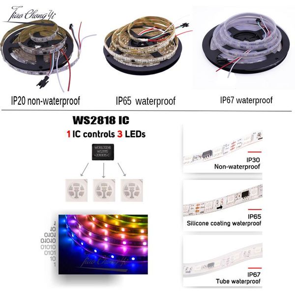 

strips ws2818 ic dc12v rgb full color led strip light breakpoint continuous 30 60leds/m pixel digital flexible smart tape