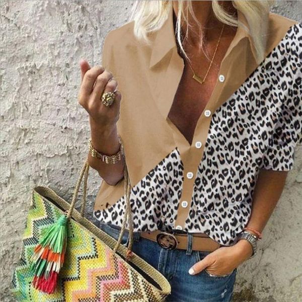 

women's blouses & shirts womens vintage shirt daily turn-down collar long sleeves leopard print patchwork casual femme blusas mujer de, White
