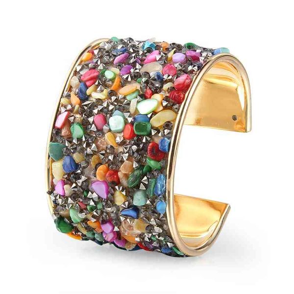 

vintage mosaic cuff bracelet opened wide alloy bangle for women, Golden;silver