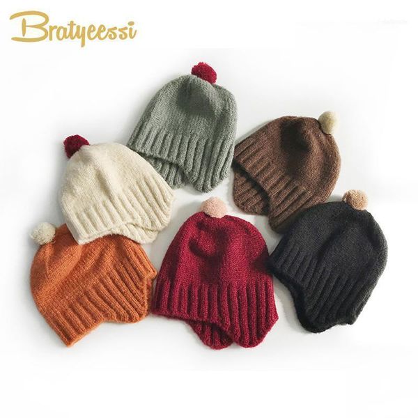 

caps & hats 2021 winter baby pom knit beanie kids cap for girls elastic warm boys hat children infant bonnet 1-5y1, Yellow