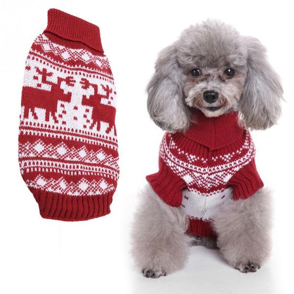 

dog apparel fashionable christmas sweater warm clothes puppies cats pullover type winter coat red