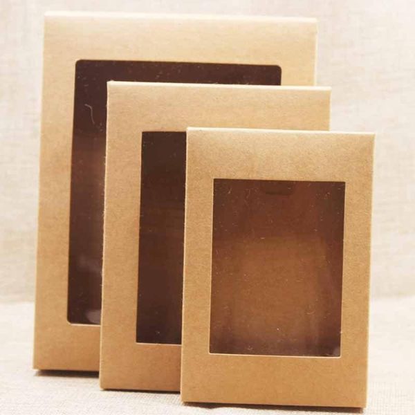 

gift wrap 10pcs kraft paper packing box with transparent pvc window candy biscuit dessert boxes display wedding party favors christmas