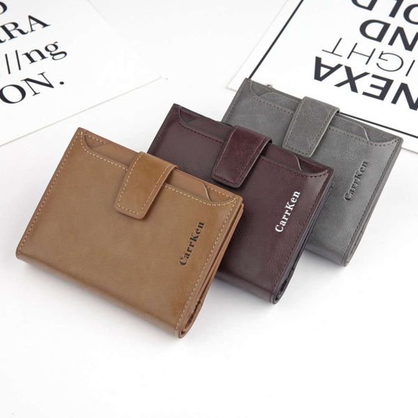 

the wallet short wallet men's zipper buckle multi card bag, Black