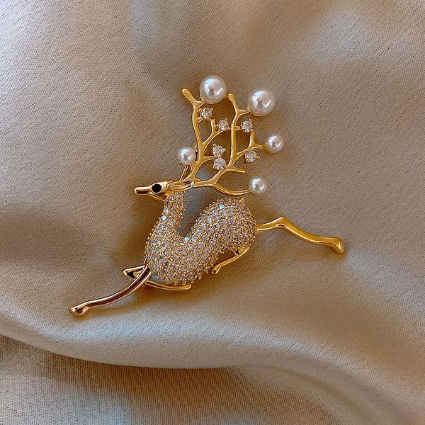 

exquisite pearl rhinestone deer brooches for women christmas reindeer elk brooch pins luxury coat corsage fashion jewelry giftdio chan conta, Gray