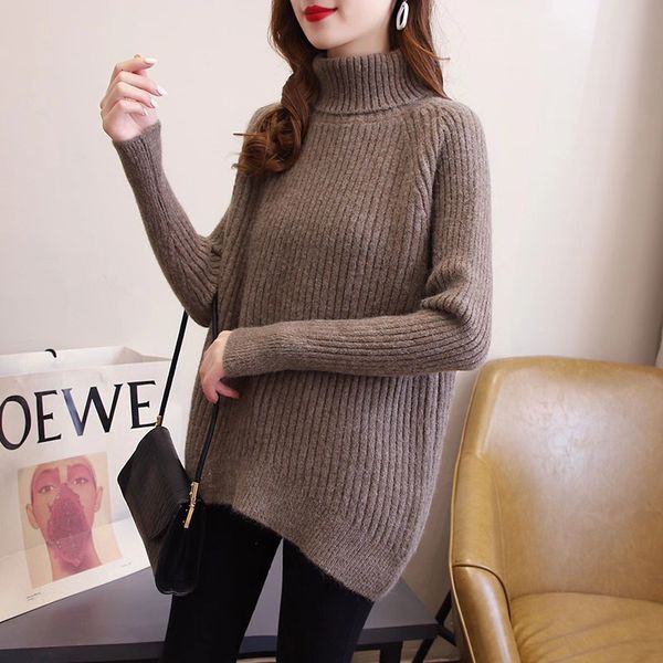 

women's sweaters loose autumn woman's knitted sweaters long-sleeve turtle neck pullovers warm winter femme 9c8s, White;black