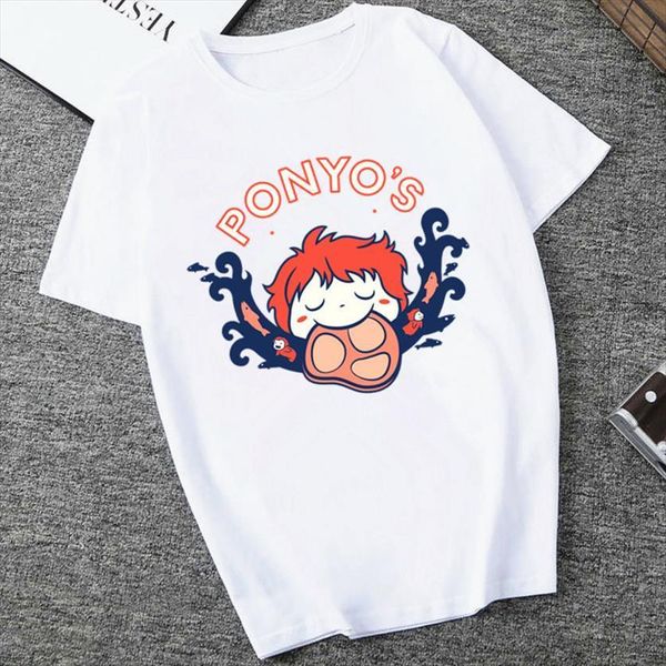 

ponyo hayao miyazaki studio ghibli womens summer short sleeve chew harajuku graphic women, White