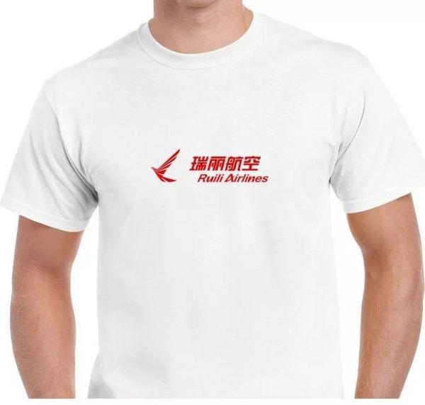 

ruili airlines red logo chinese aviation geek white cotton t-shirt, White;black