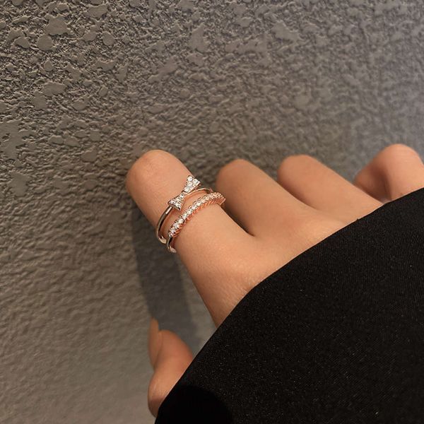 

2021 new korean fashion full diamond bow ring, Black