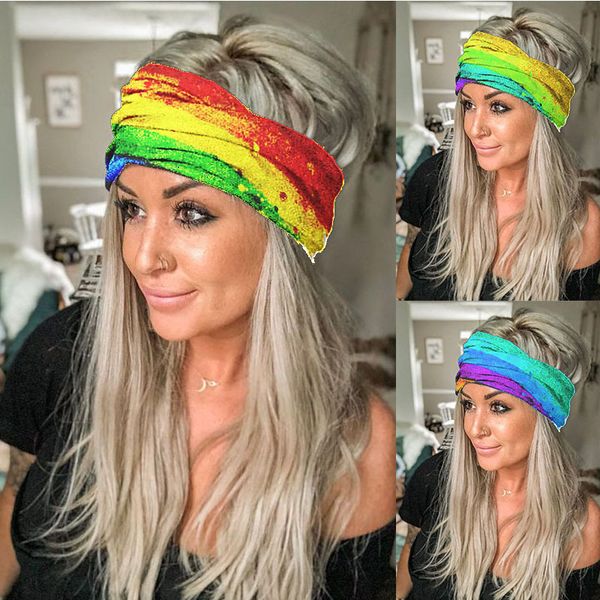 

2020 new women's hair band sports needle wide hair band headband sales rainbow headband, Black;white