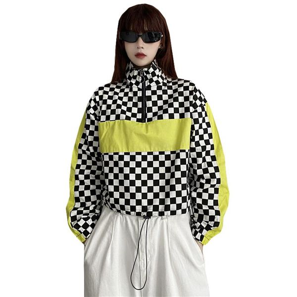 

women's hoodies & sweatshirts autumn hoodie women harajuku streetwear hip hop loose sweatshirt vintage checkerboard short drawstring st, Black