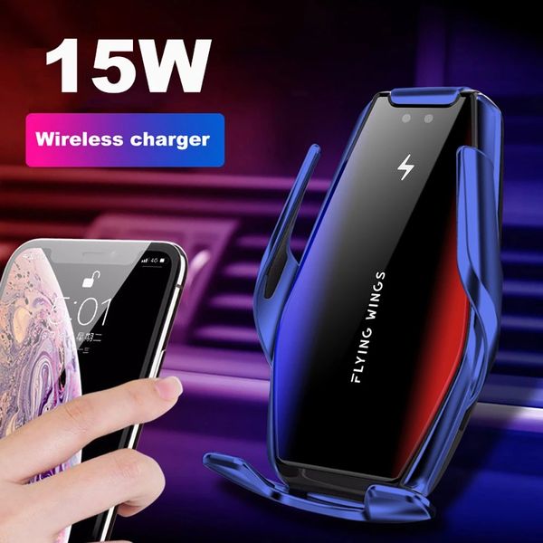 Caricabatterie wireless da 15 W Sensore a infrarossi Supporto automatico per telefono con ricarica rapida Qi Supporto da auto per IPhone 12 11 XS XR 8 Samsung S20 S10 Xiaomi Smartphone