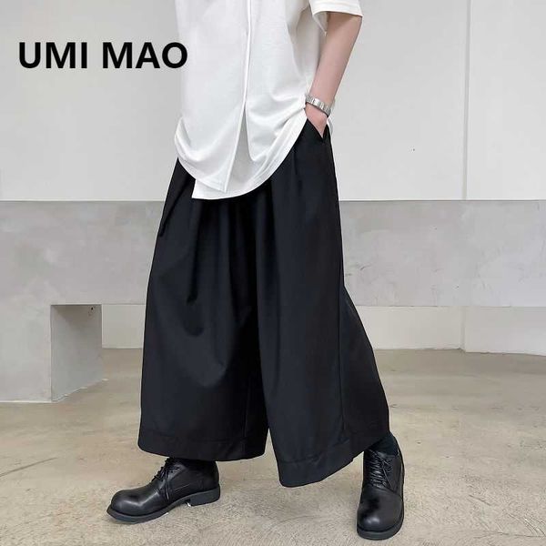 

men's pants umi mao yamamoto dark trend wide-leg folds personality versatile nine-point hair stylist art streetwear pantalones hombre, Black