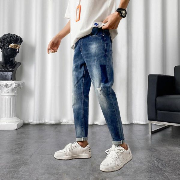 

men's jeans 2021 spring korean version self-cultivation stretch straight tide brand casual trousers, Blue